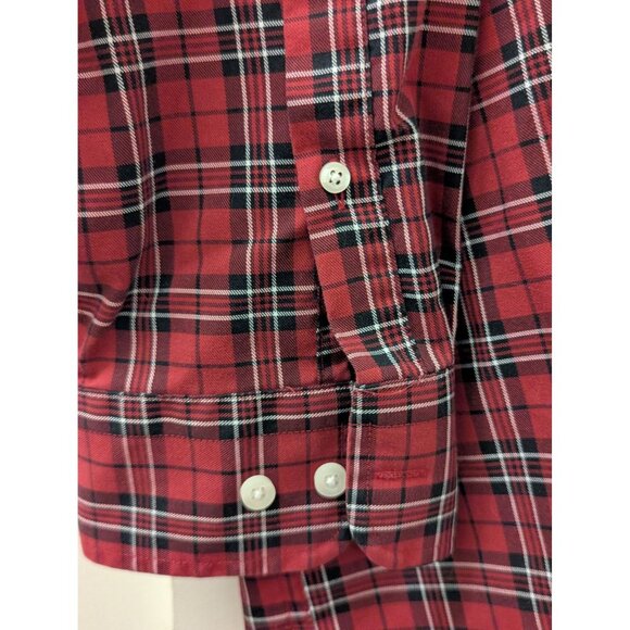 Oak Hill Red Holiday Plaid Wrinkle-Free Button-Down Shirt 100% Cotton Mens Size - Picture 3 of 6